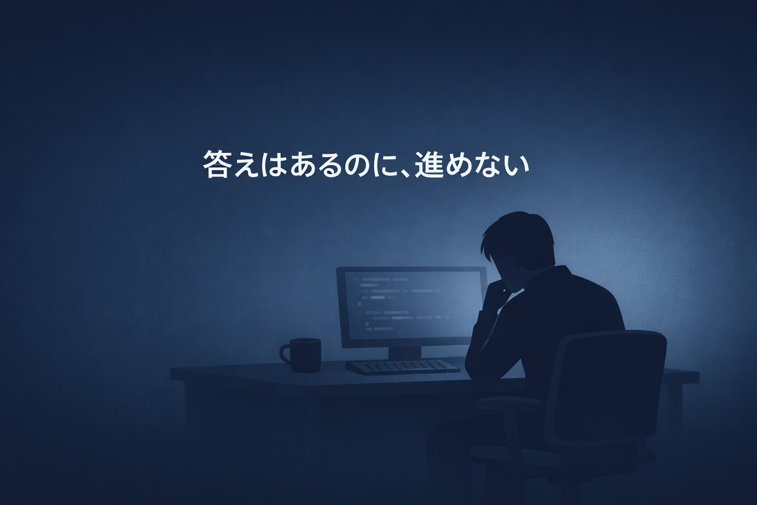 ChatGPTで答えは出ているのに、前に進めず立ち止まるエンジニアを表したシンプルなアイキャッチ画像