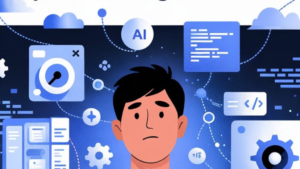 ChatGPTを使っているのに仕事が評価されず、違和感を抱えるエンジニアのイメージ