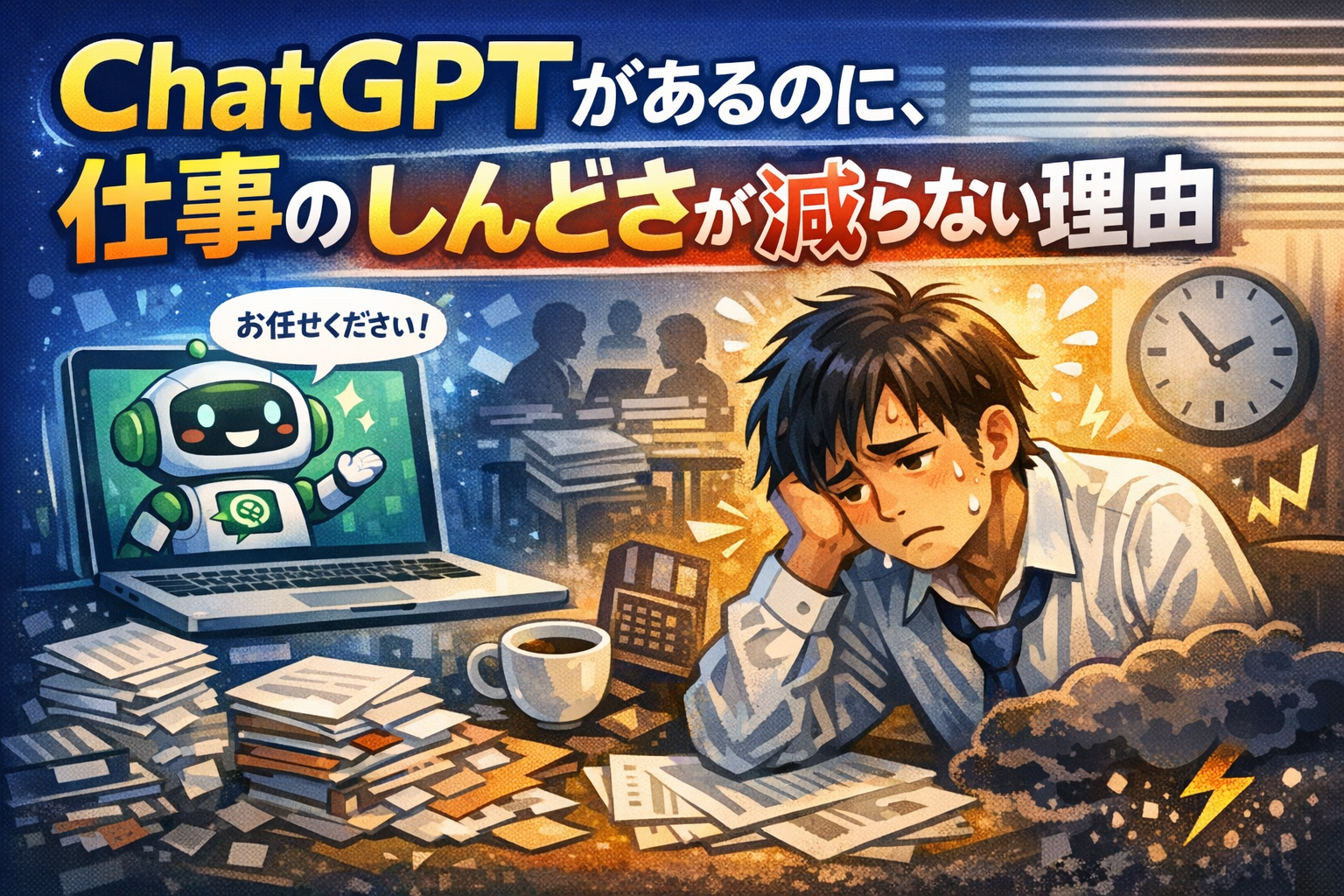 暗めのデスクで考え込むエンジニアの横顔。画面の光だけが当たっている静かな構図。